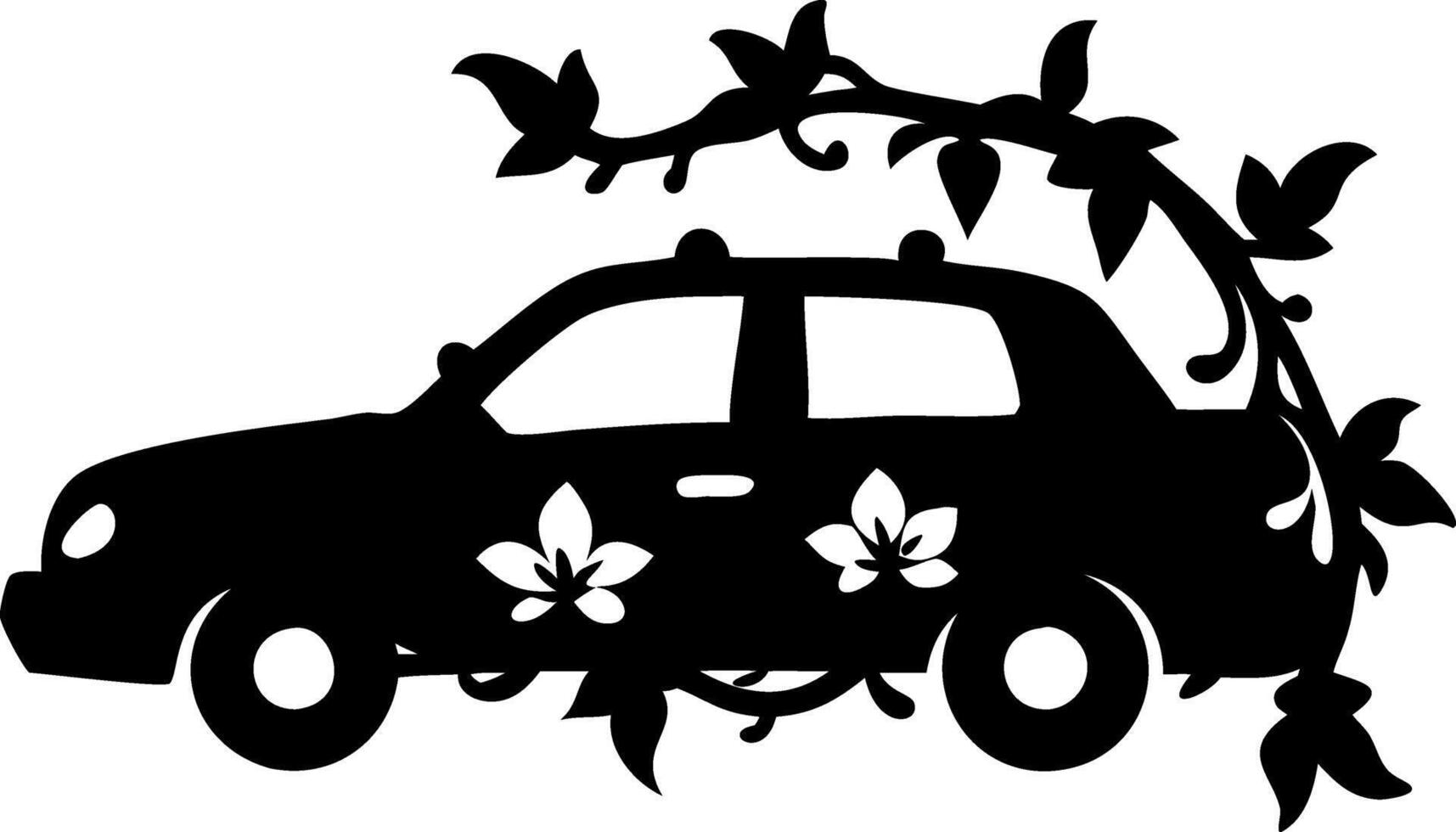 Illustration Car With Vines Nature Integration Silhouette Art for Decor and Design vector