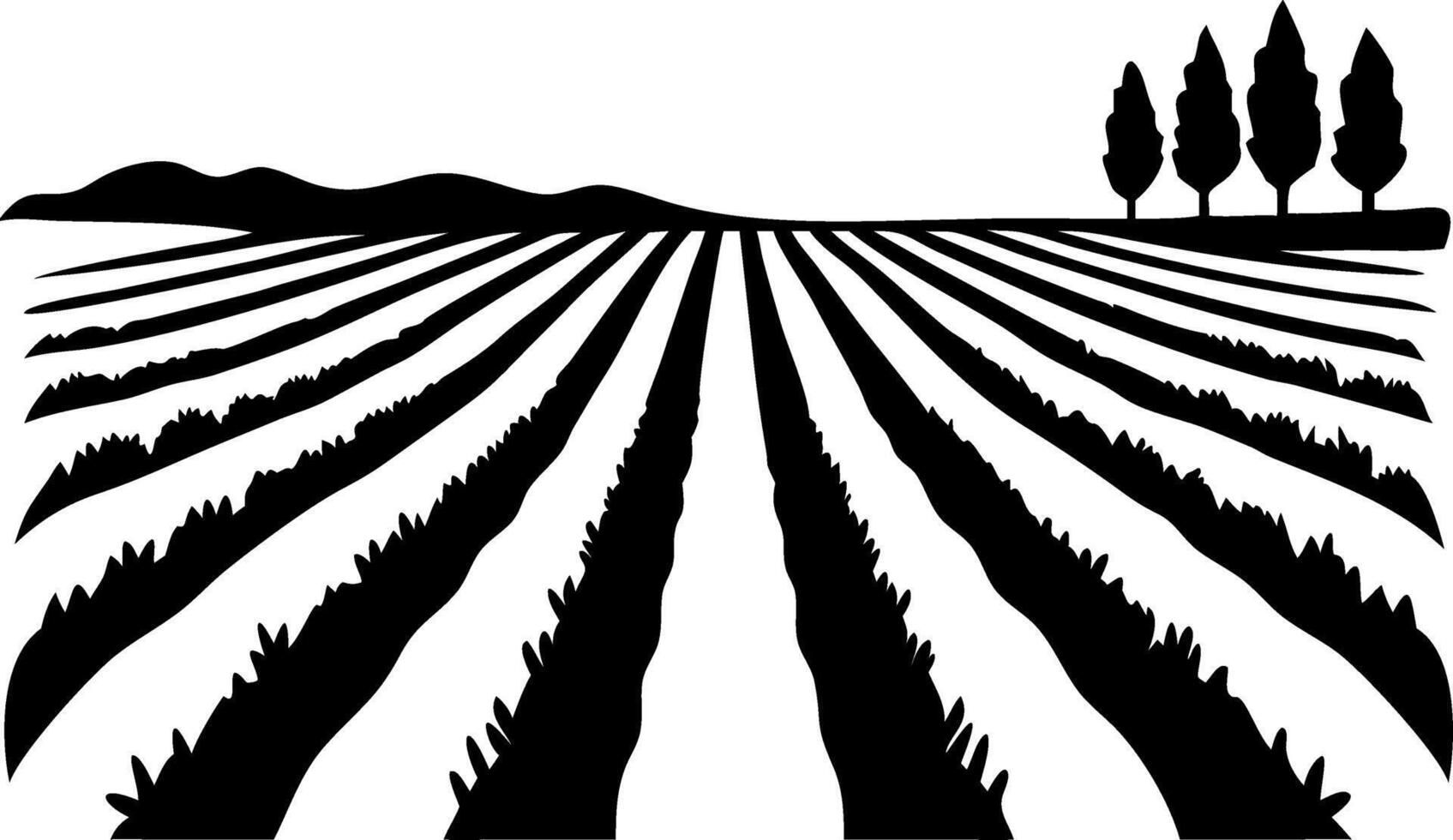 Illustration of Agricultural Fields with Horizon Silhouette for Nature Designs vector