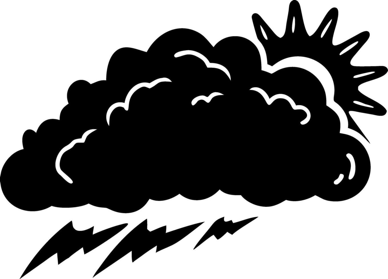 Illustration of Sun Behind Rainy Storm Clouds and Lightning for Weather Design vector