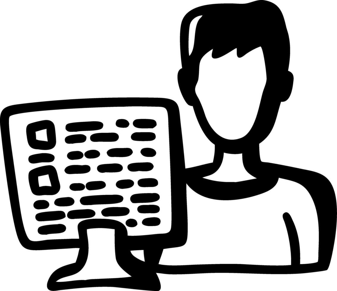 Illustration Person with Computer Screen for Work or Education Concept vector