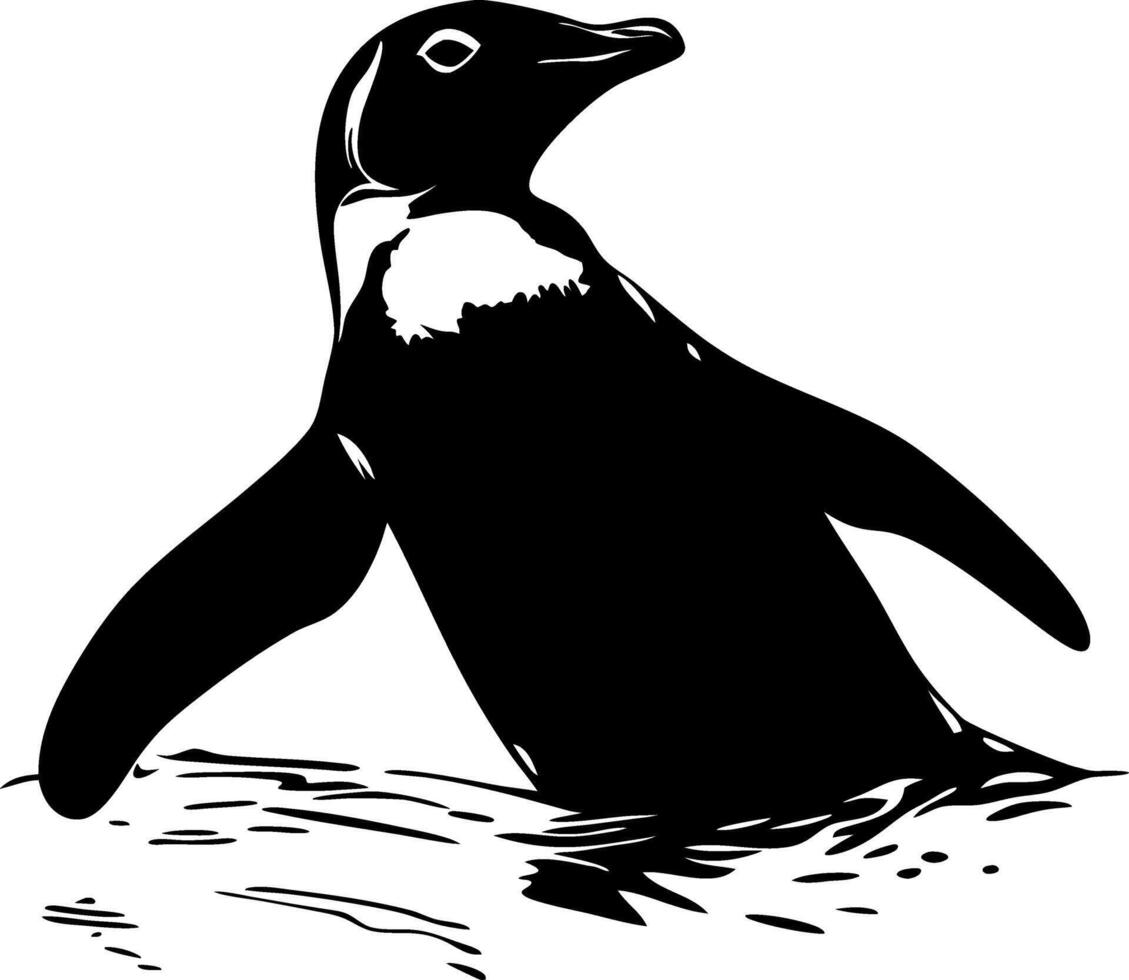 Illustration Penguin Swimming Silhouette for Wildlife Art Coloring Book vector