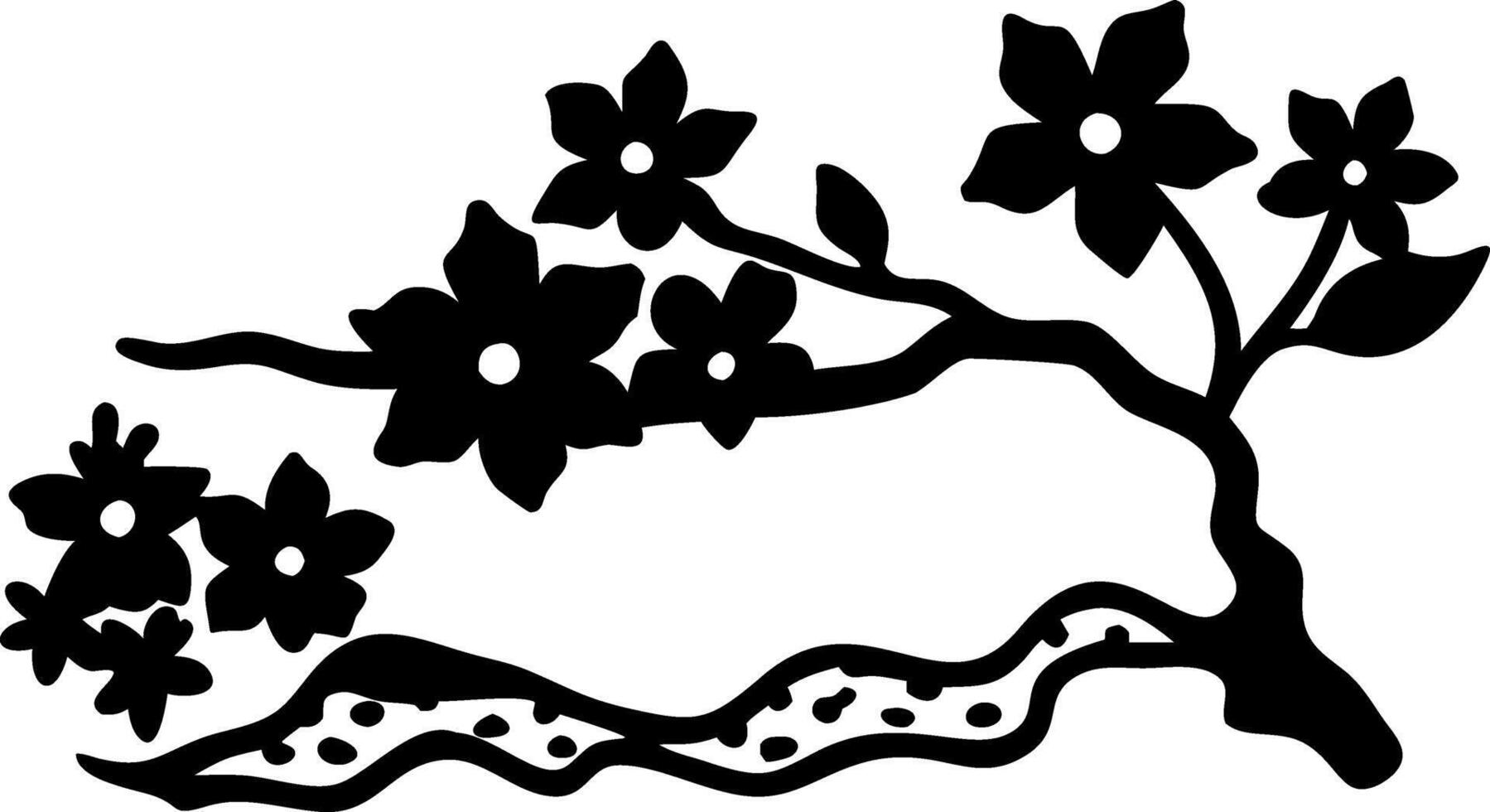 Silhouette Floral Branch Japanese Style Flowers for Tattoo Art Design vector