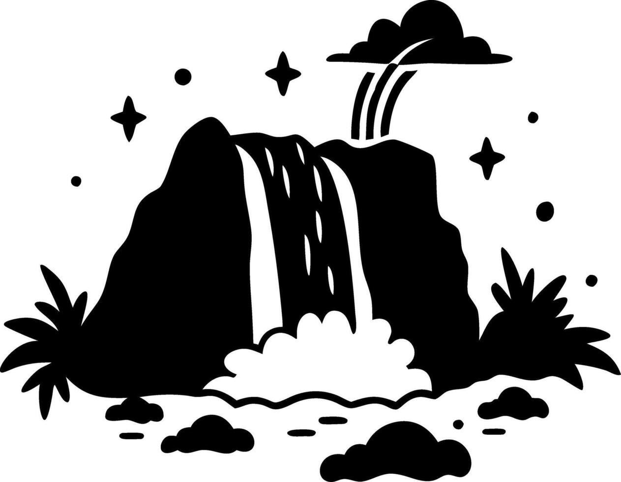 Silhouette Magical Waterfall with Stars for Tattoo or Coloring Book Design vector