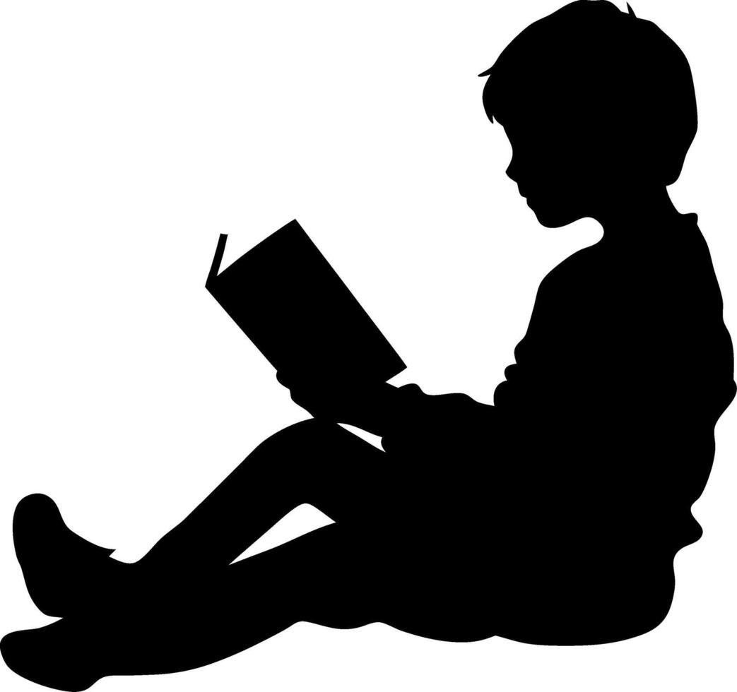 Silhouette of Child Reading a Book Ideal for Education and Literacy Designs vector