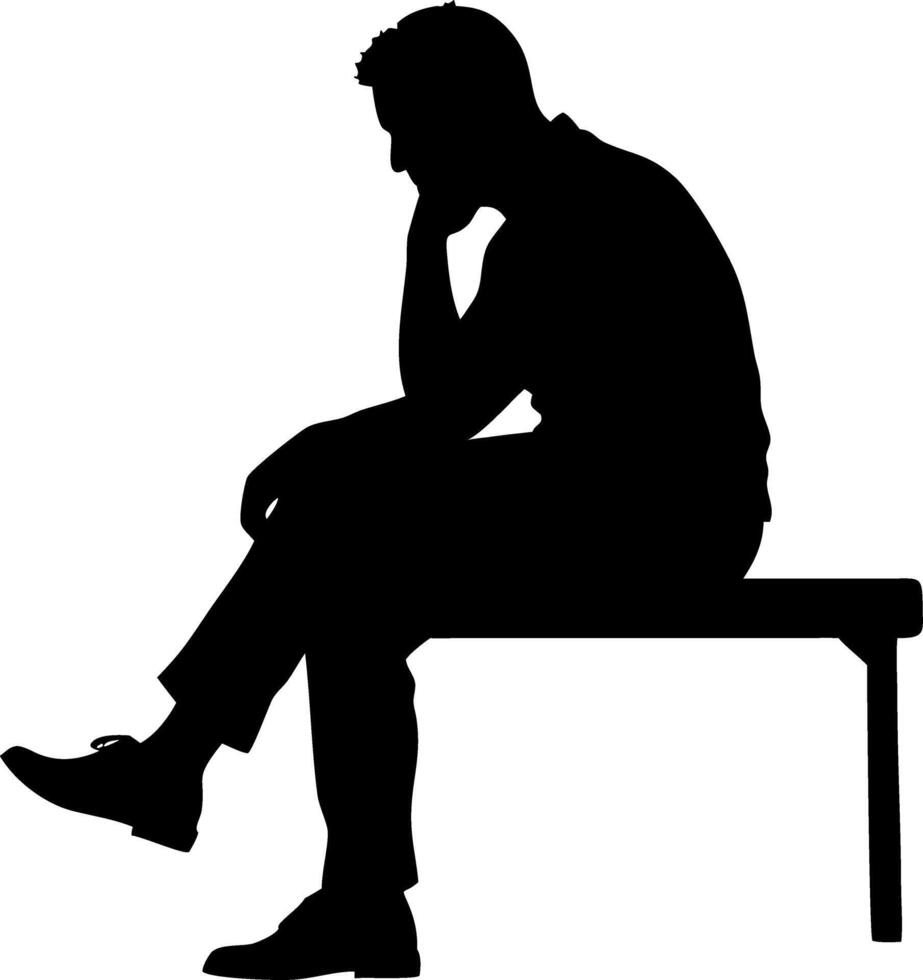 Silhouette of Pensive Man Sitting Alone Deep in Thought Illustration vector