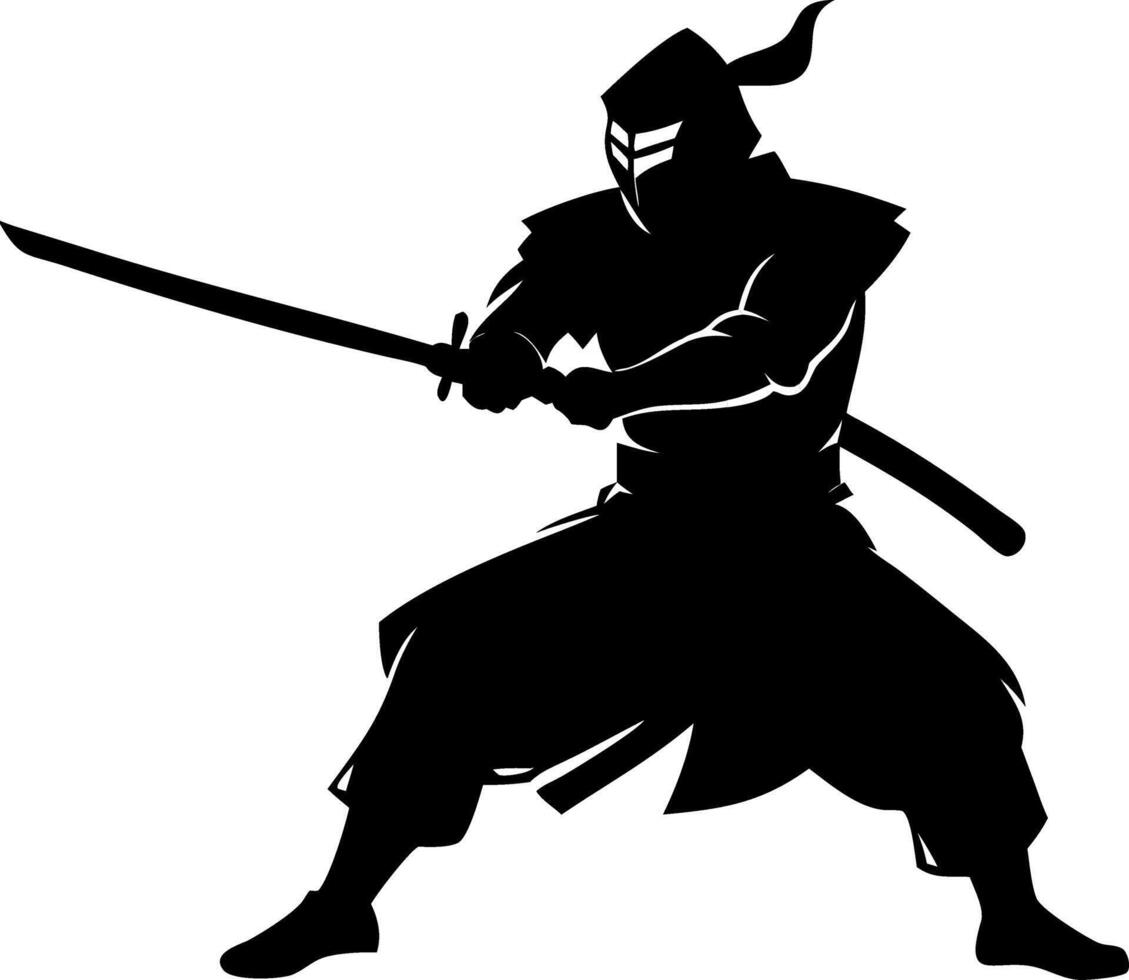 Silhouette of Samurai Warrior with Sword for Martial Arts and Tattoo Designs vector