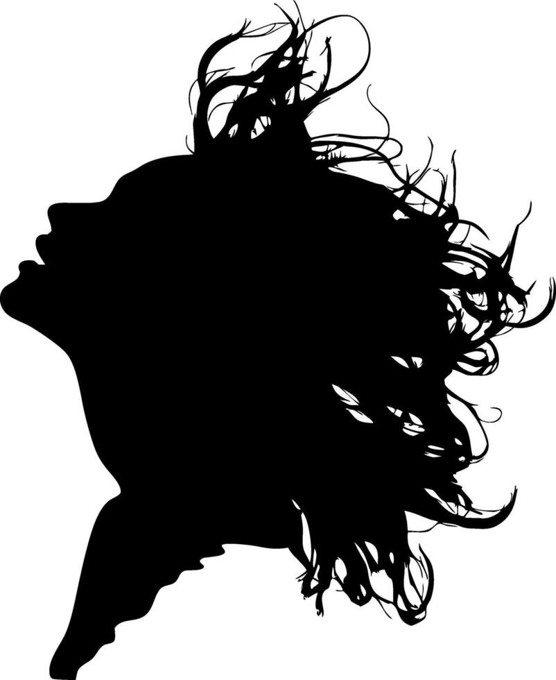 Silhouette of Woman with Flowing Hair for Tattoo and Design Art vector