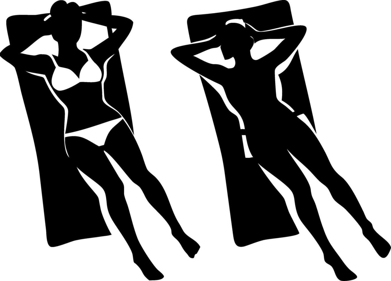 Silhouette Relaxing Women Sunbathing Beach Illustration for Design vector