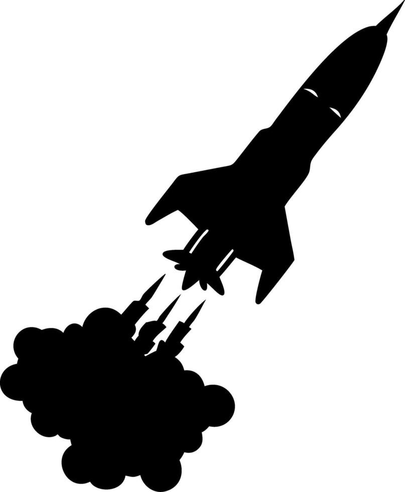 Silhouette Rocket Launch Smoke Clouds Black and White Space Illustration vector