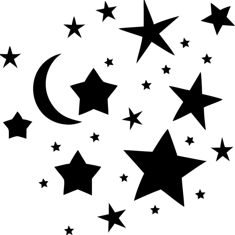 Stars and Moon Night Sky Graphic for Tattoos or Coloring Pages vector