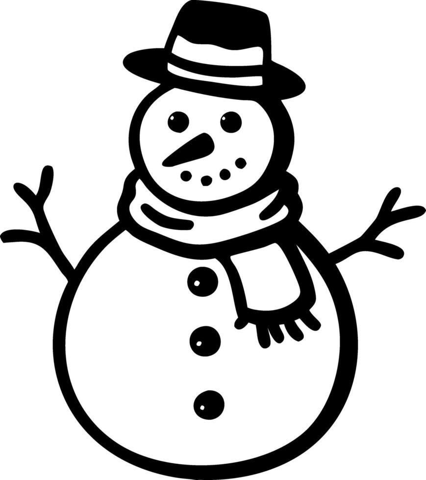 Snowman with Hat and Scarf Black and White Illustration for Holiday Designs vector