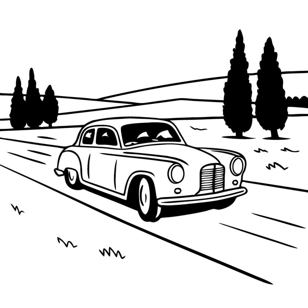 Vintage Car Driving Through Countryside Illustration for Art and Design vector