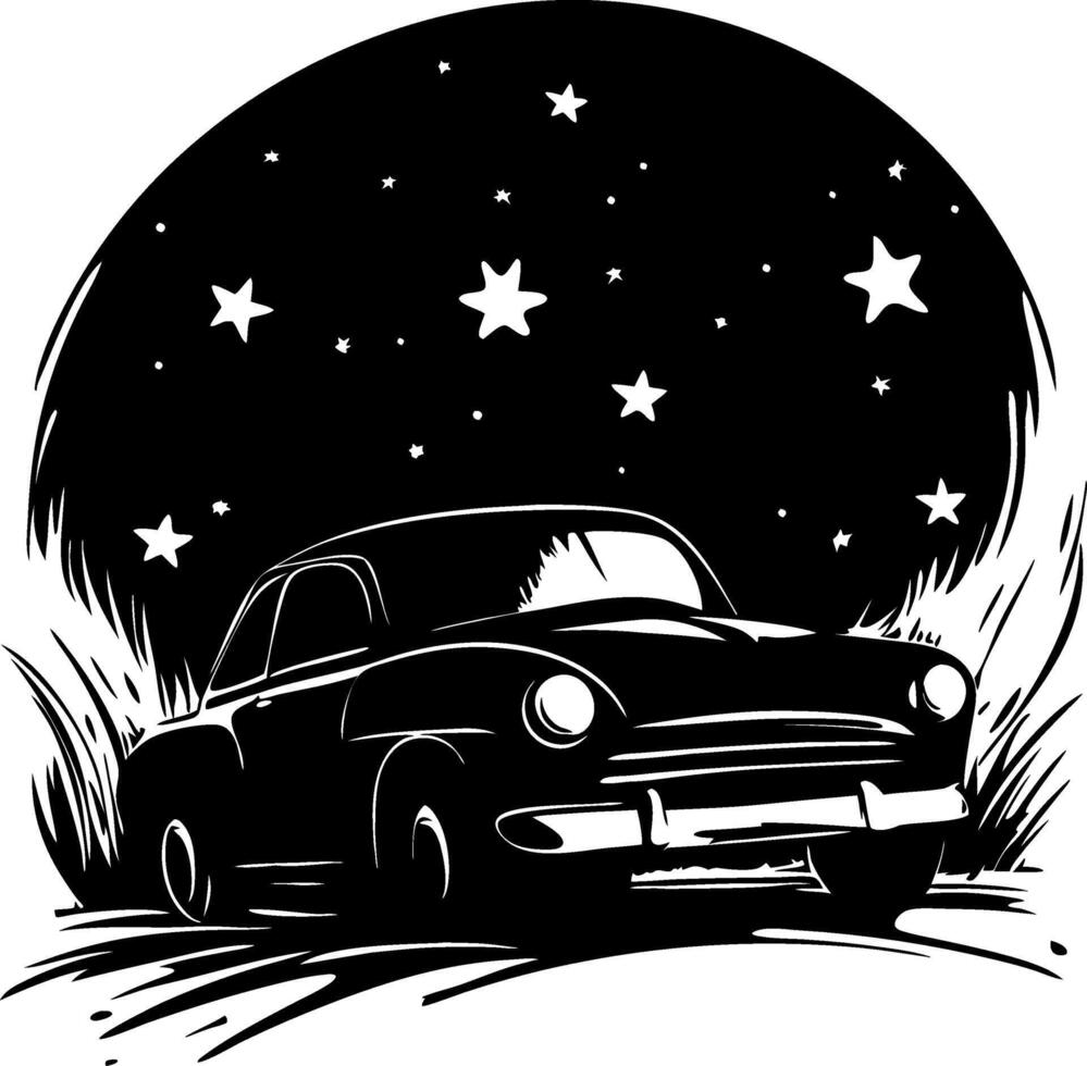 Vintage Car Silhouette Night Sky Illustration for Retro Art and Design Projects vector