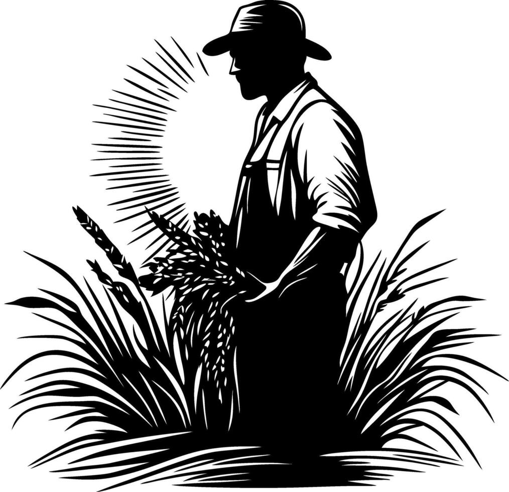Vintage Farmer Silhouette with Wheat Illustration for Rural Themes and Decor vector