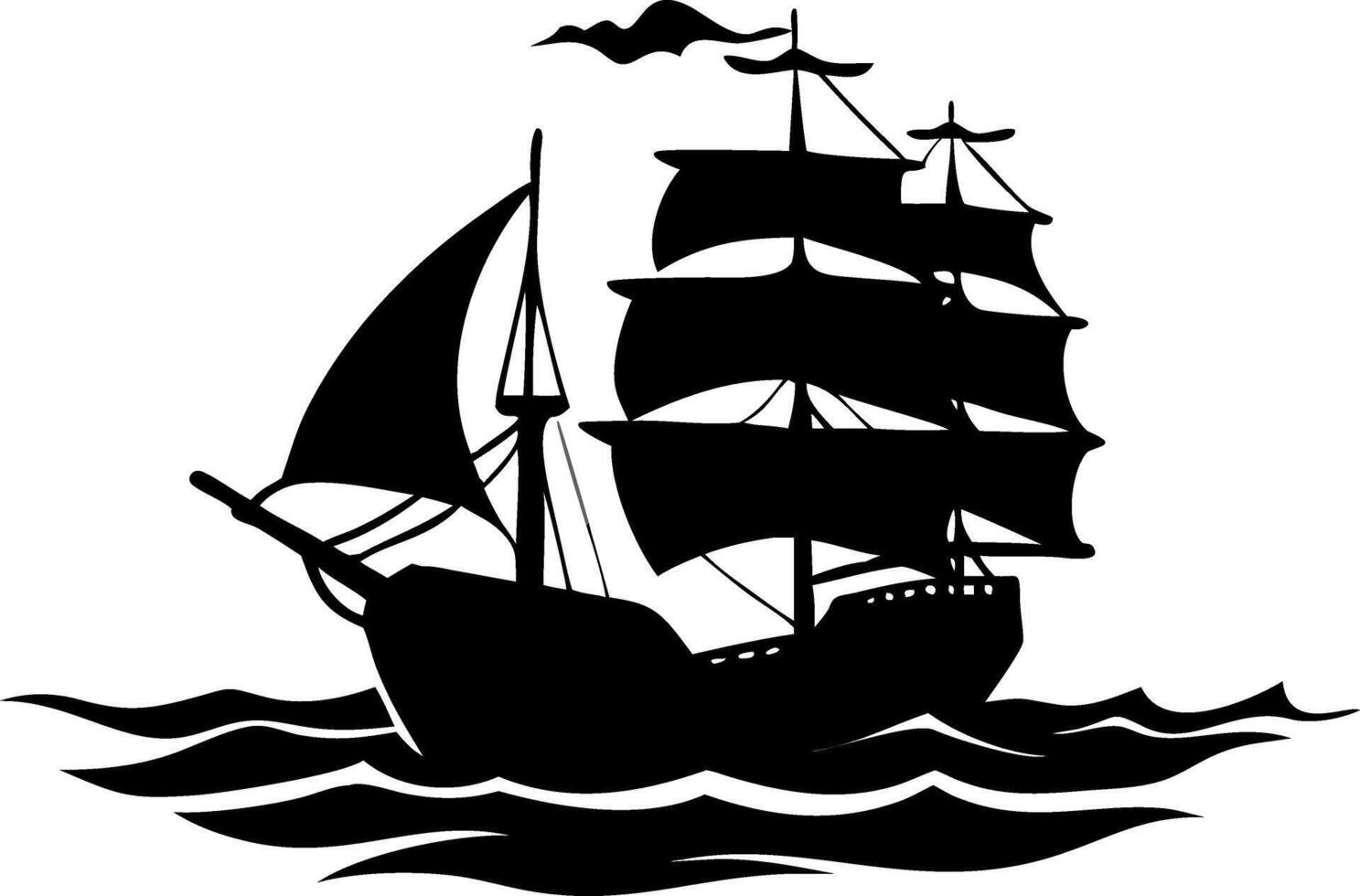 Vintage Sailing Ship Silhouette on Ocean Waves vector