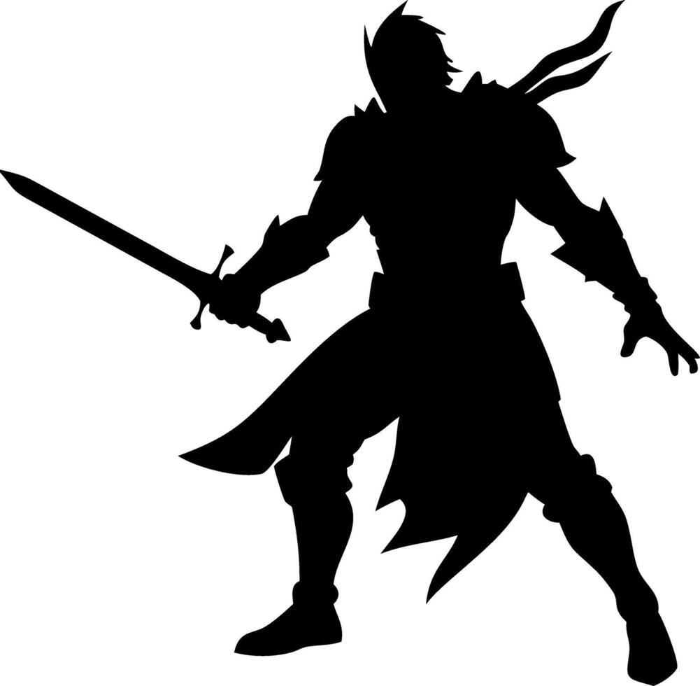 Warrior Silhouette with Sword Ready for Battle Art vector