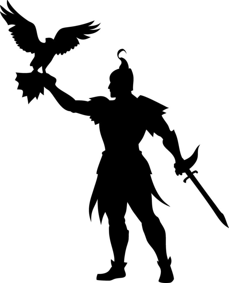 Warrior Silhouette with Falcon and Sword Illustration for Fantasy Art and Design vector