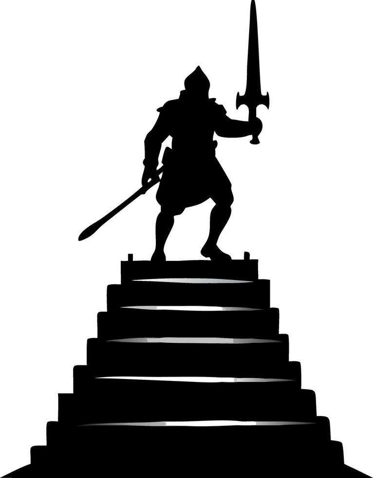 Warrior Silhouette on Stairs Holding Sword Art for Tattoos and Graphic Design vector