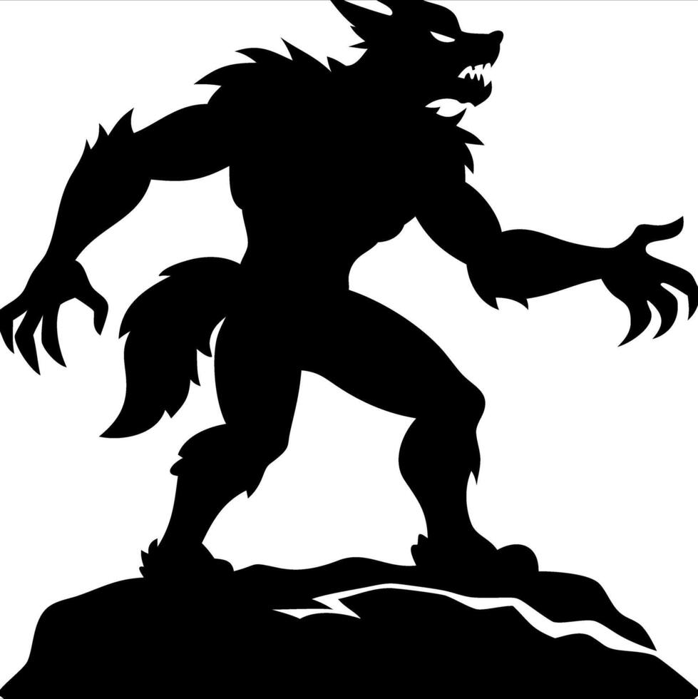 Werewolf Silhouette Standing on Rock Illustration for Fantasy Art and Design vector