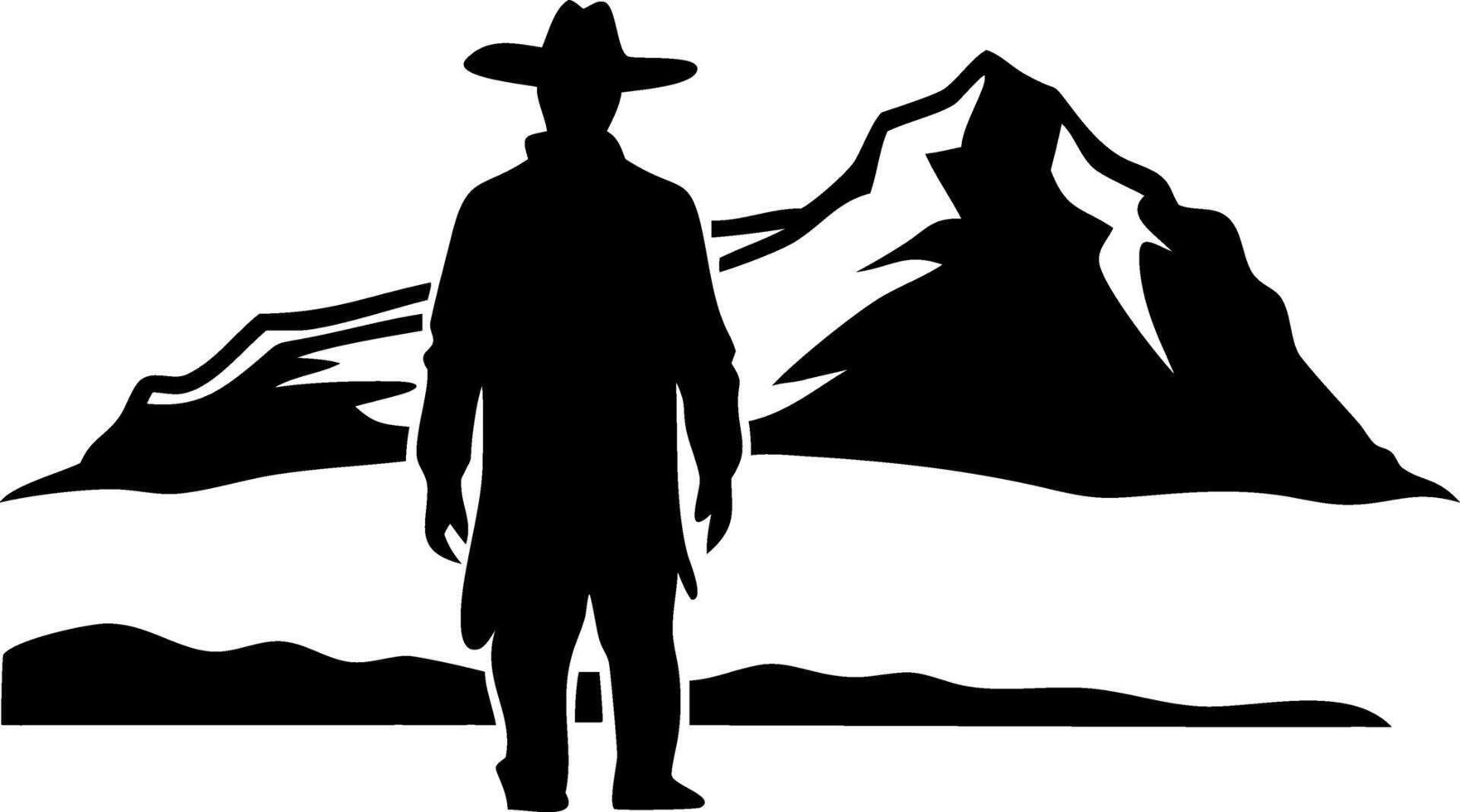 Western Cowboy Silhouette with Mountain Background for Posters and Tattoos vector