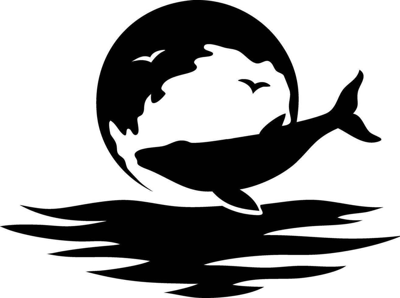 Whale Silhouette Ocean Sunset Art for Tattoos and Nature Posters vector