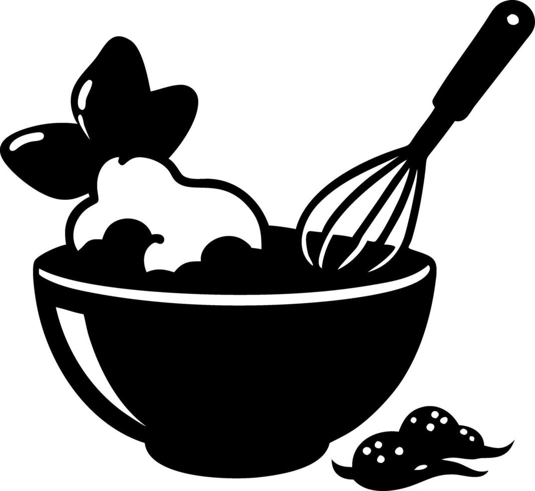 Whisk Bowl Berries Cream Silhouette Illustration for Culinary Uses vector