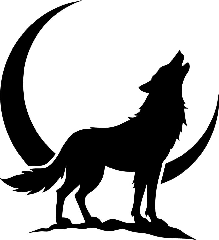 Wolf Howling Silhouette with Crescent Moon for Tattoos and Design vector