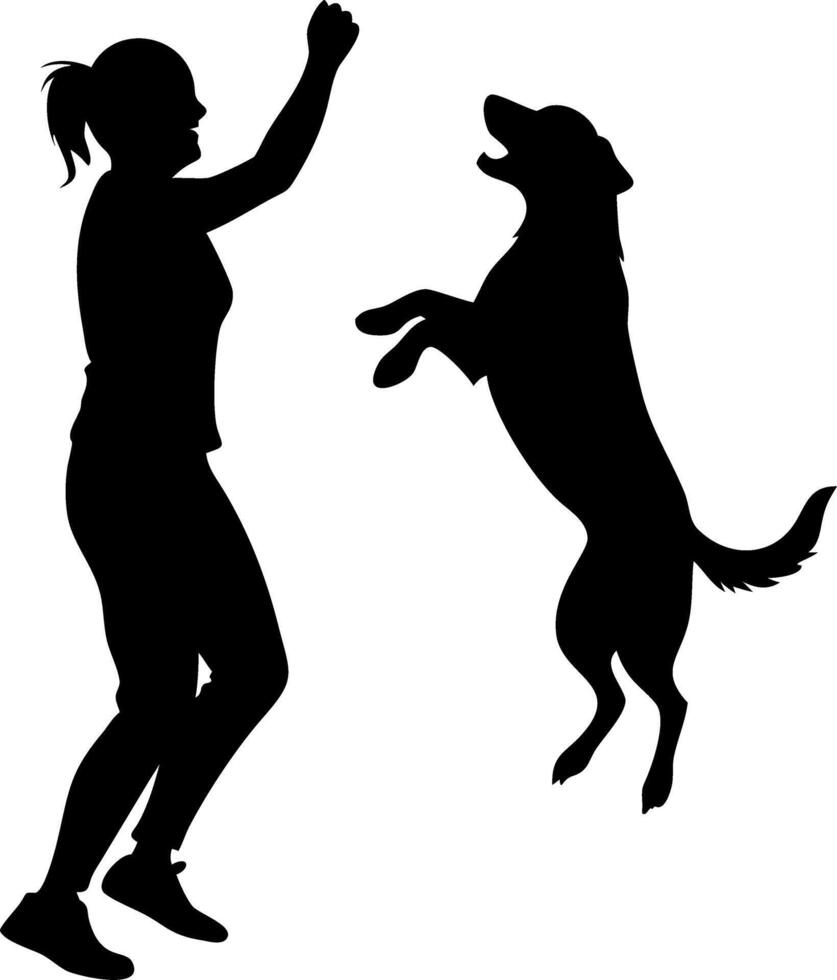 Woman Playing with Dog Silhouette for Pet Training and Activity Design vector