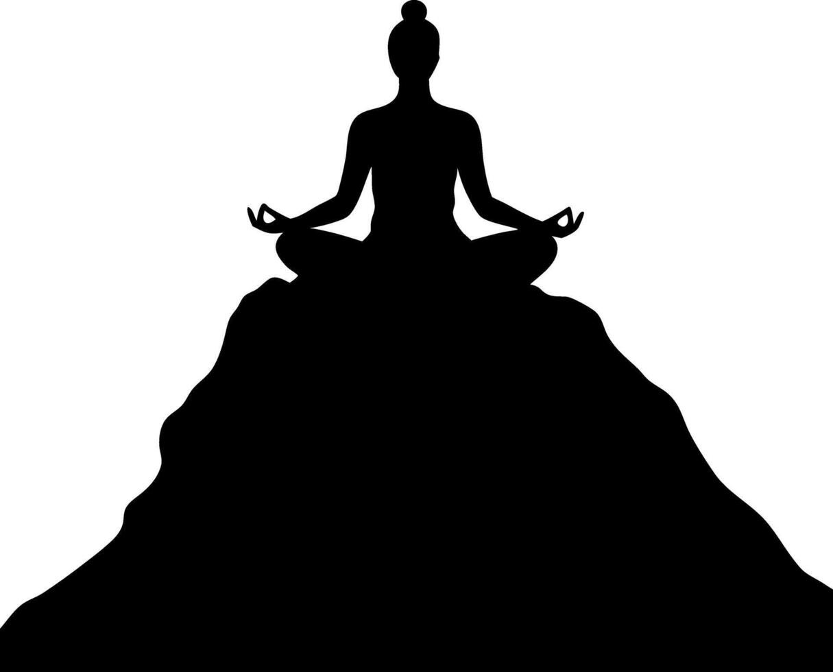 Yoga Meditation Silhouette on Mountain Peak for Zen and Mindfulness Art vector