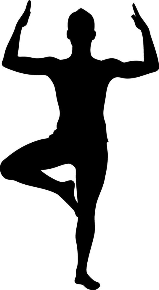 Yoga Pose Silhouette in Tree Pose for Wellness Meditation and Fitness Design vector