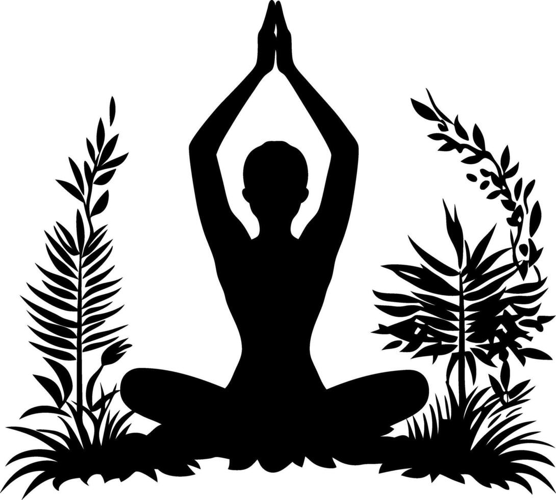 Yoga Meditation Silhouette with Nature Elements for Wellness Design vector