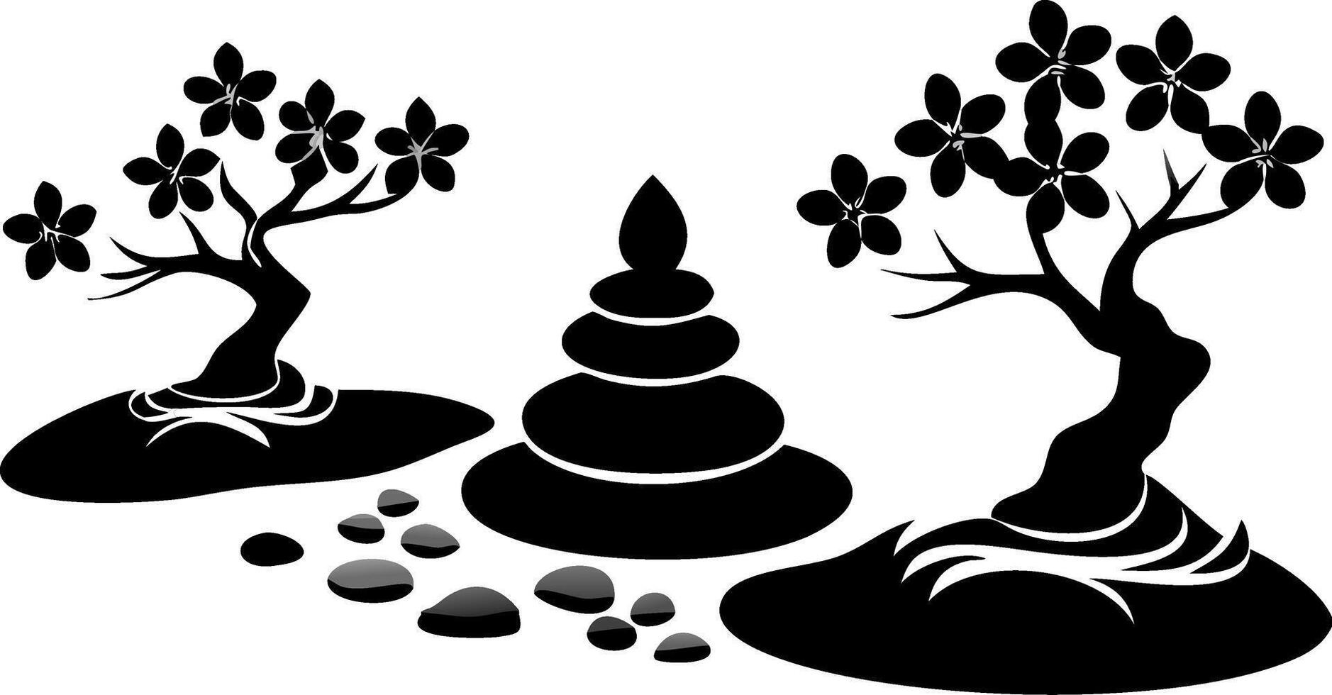 Zen Bonsai Tree and Rock Balance for Meditation and Decoration vector