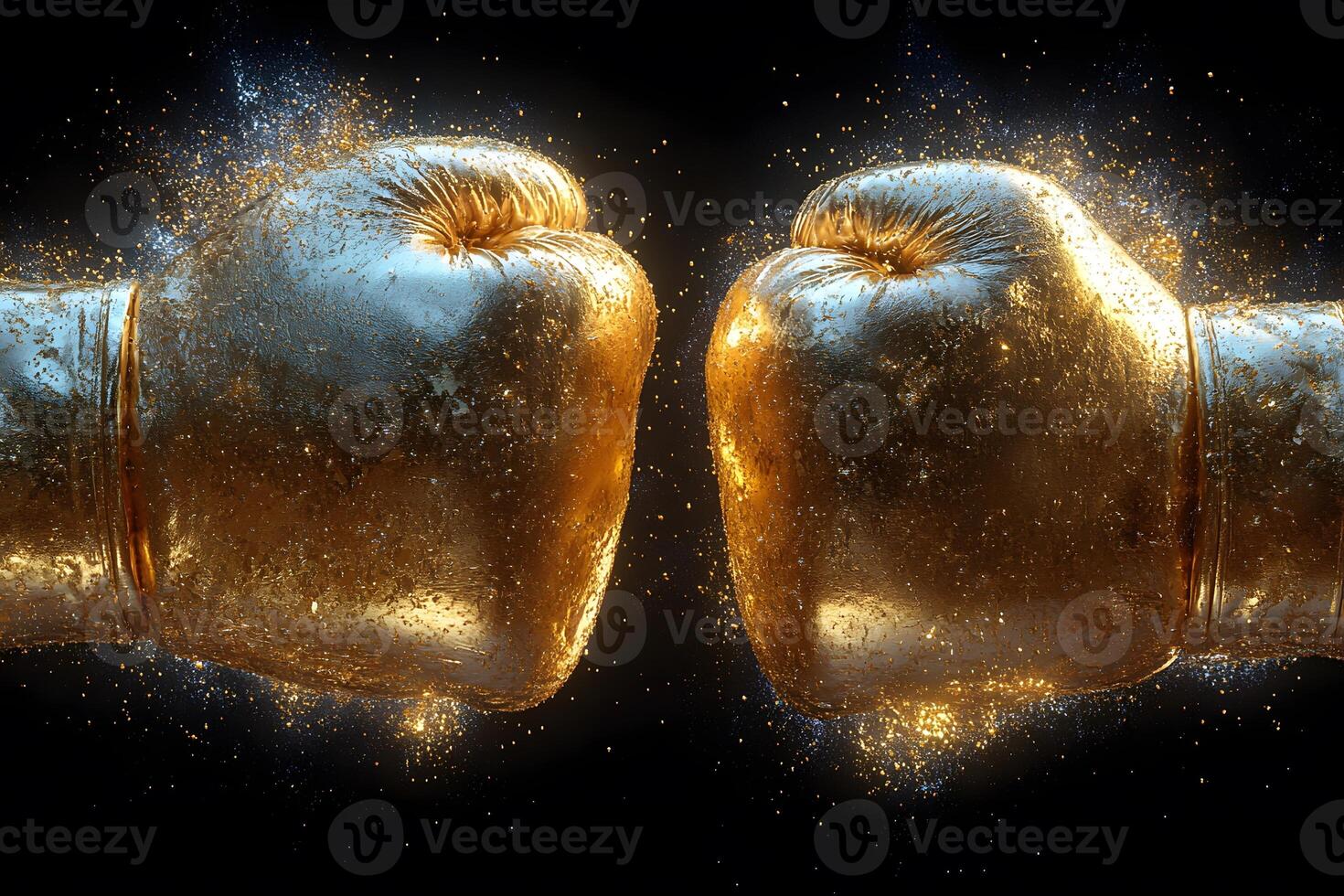 Golden Boxing Gloves Clash with Explosive Energy Sports Power and Momentum Concept photo