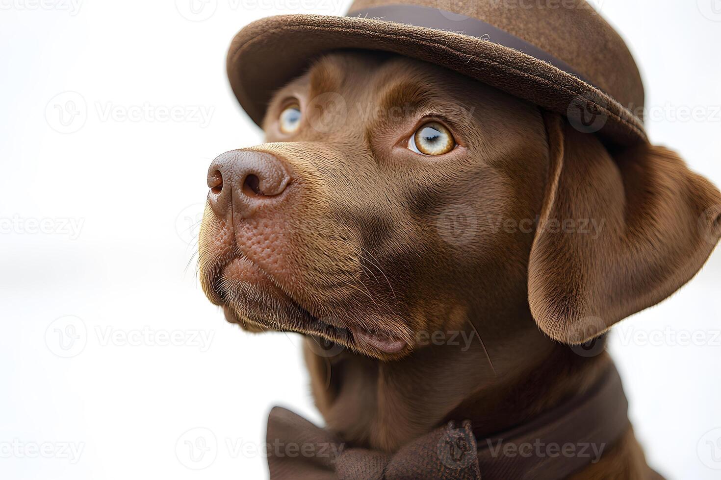 Charming Brown Dog in Stylish Hat and Bow Tie Portrait photo