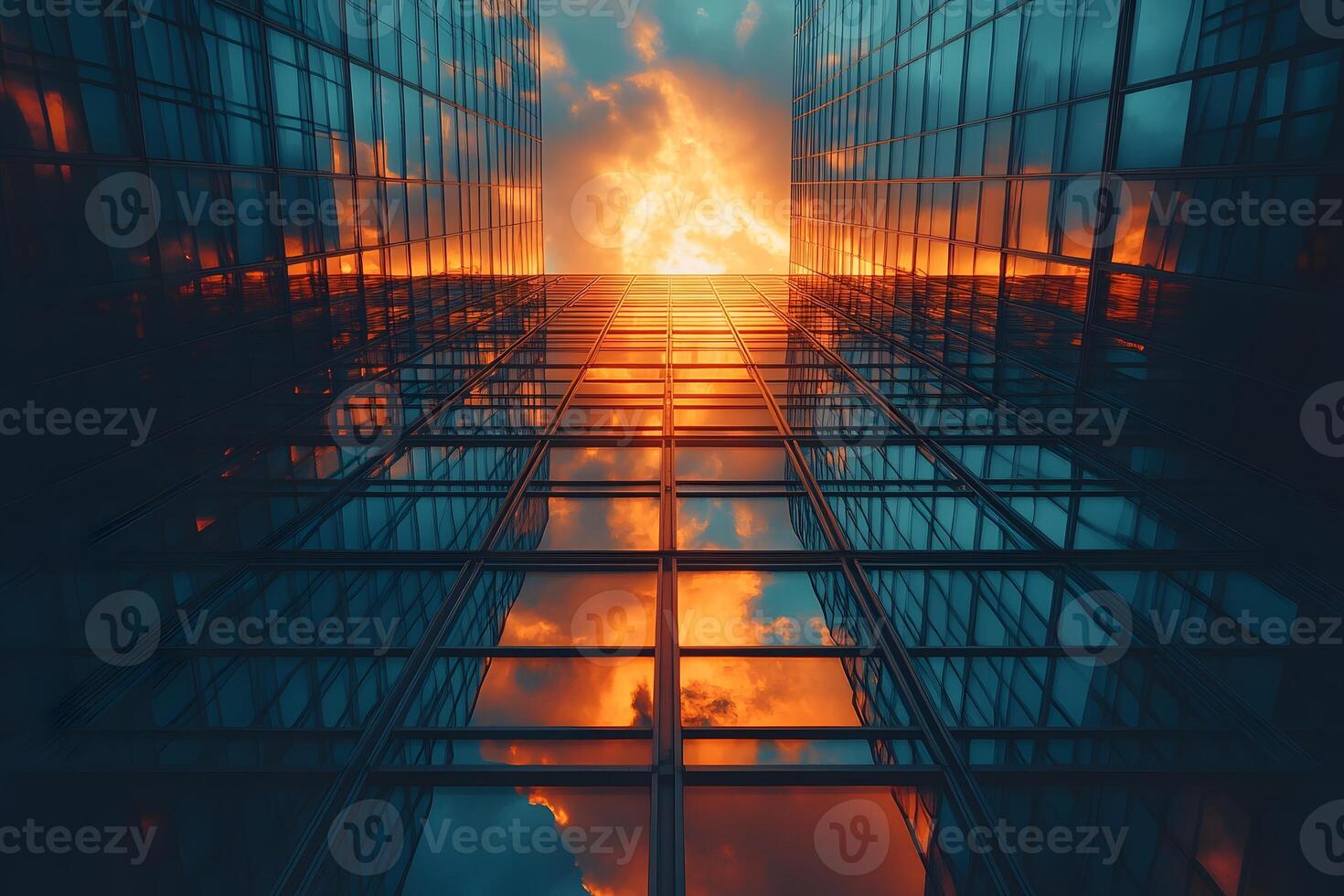Modern Architecture at Sunset Reflected on Skyscraper Facade - Urban Landscape Design photo
