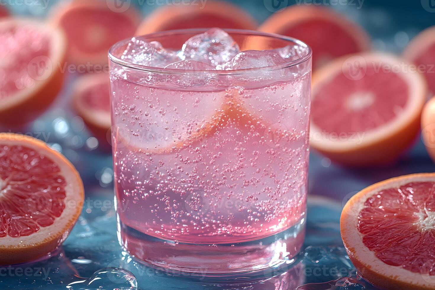 Refreshing Pink Grapefruit Sparkling Water with Ice Beverage Photography for Summer photo
