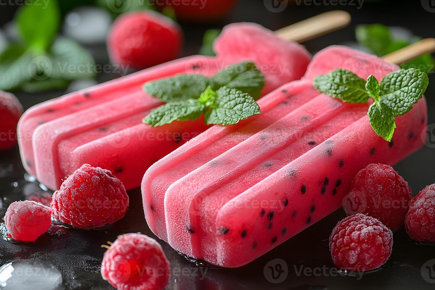 Refreshing Raspberry and Mint Popsicles with Fresh Berries for Summer Desserts photo