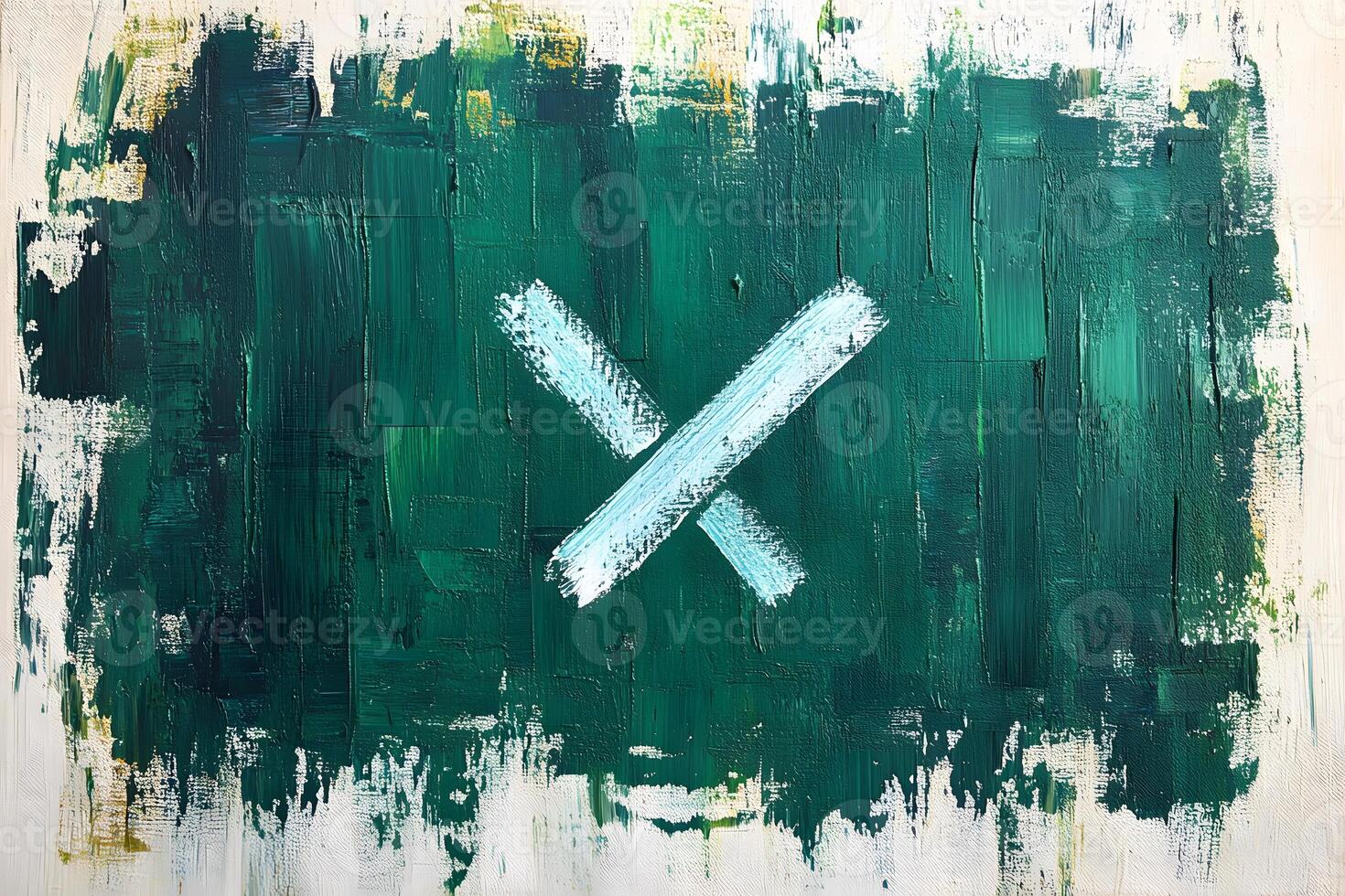 Abstract Brushstroke Art with Bold Teal and White Cross on Canvas photo
