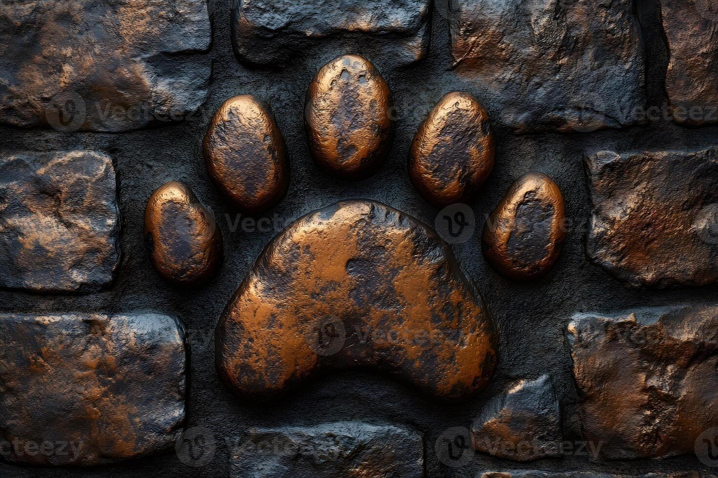 Bronze Bear Paw Imprint on Textured Stone Background for Rustic Decor photo