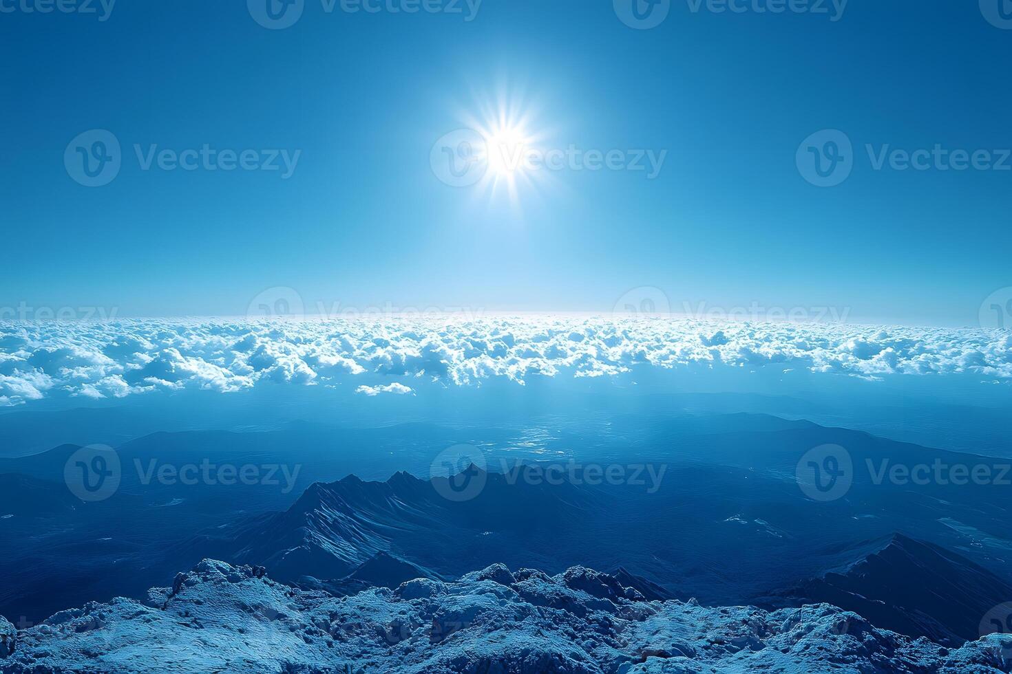 Majestic Mountain Sunrise Landscape with Blue Sky for Travel and Nature Inspiration photo