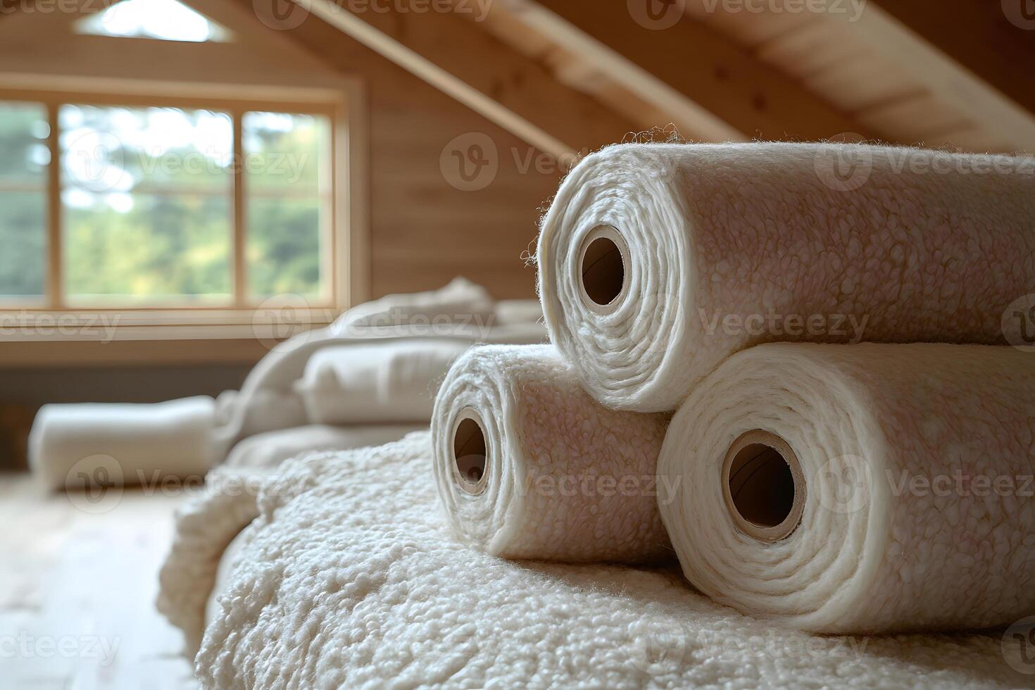 Eco-Friendly Home Insulation Materials in a Cozy Modern Attic Interior photo