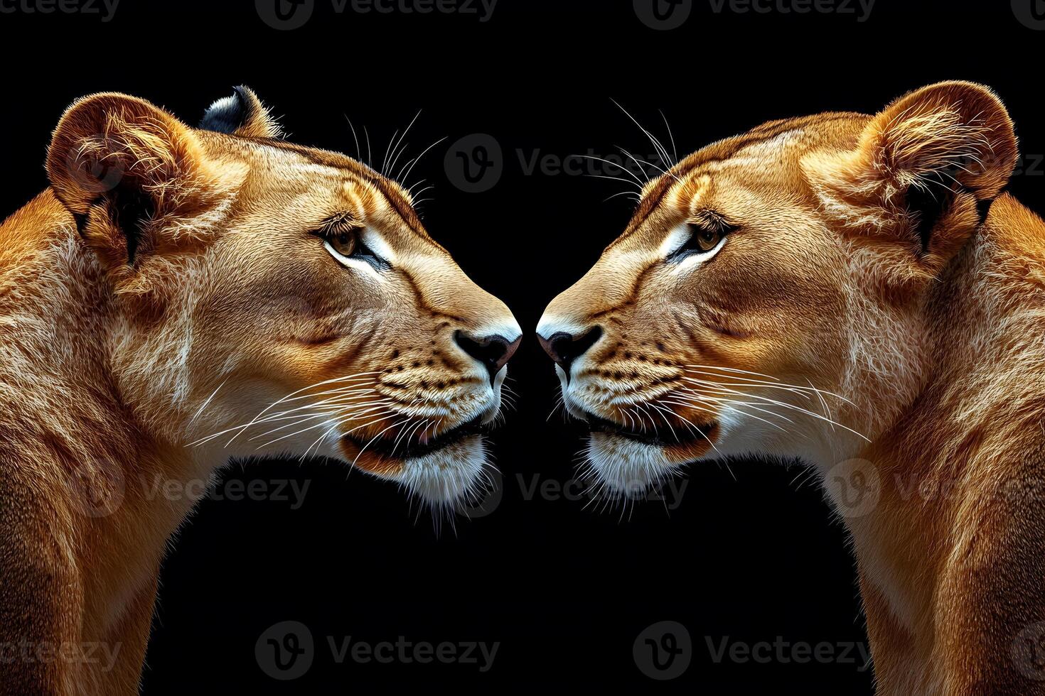 Majestic Lionesses Symmetrical Reflection for Wildlife Art and Design photo