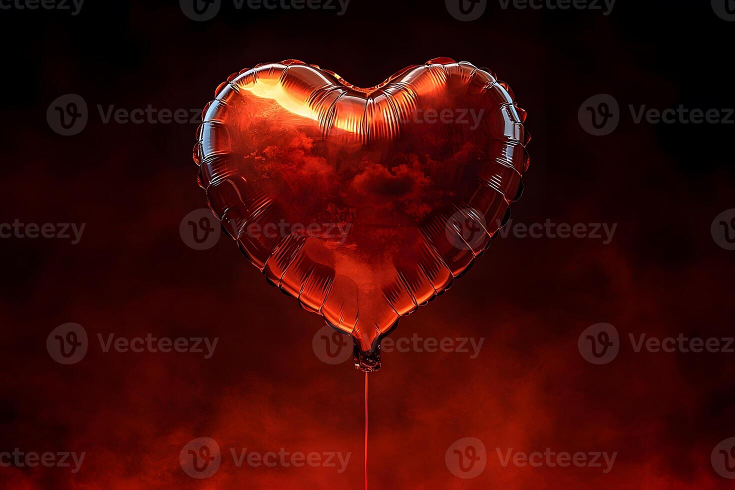 Heart-Shaped Balloon Against Dramatic Red Smoke - Symbol of Passion and Love photo