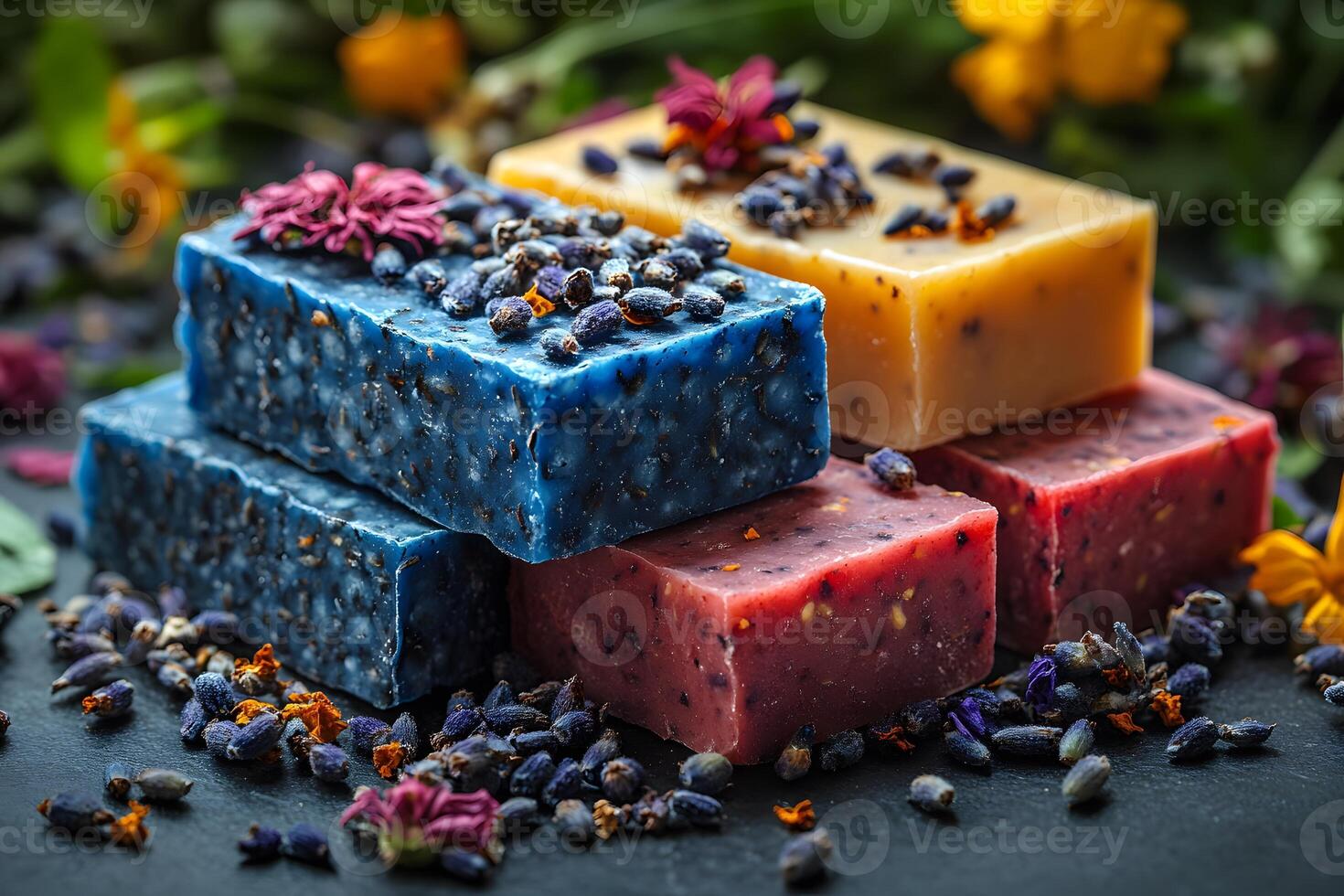Artisanal Soap Bars with Dried Flowers and Herbs for Natural Skincare Aesthetics photo