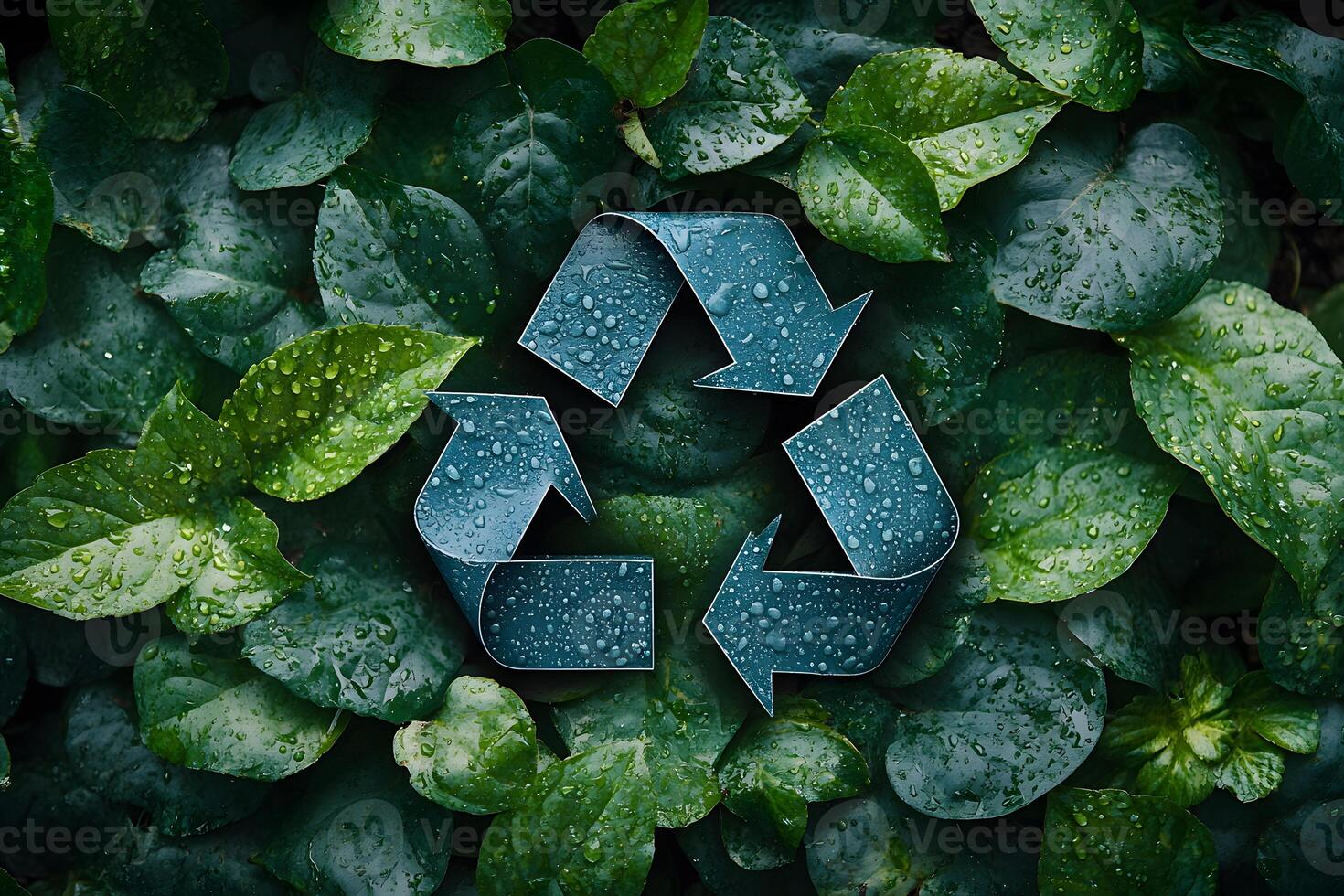 Eco-Friendly Recycling Concept with Paper Cutout on Leafy Background for Sustainable Design photo