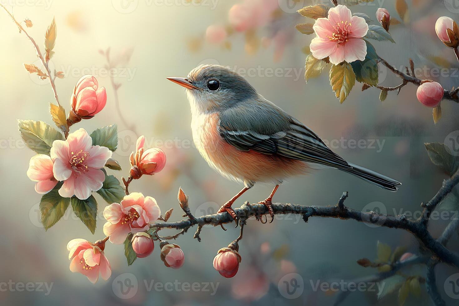 Spring Blossom and Bird Scene Nature's Harmony for Design and Decor photo