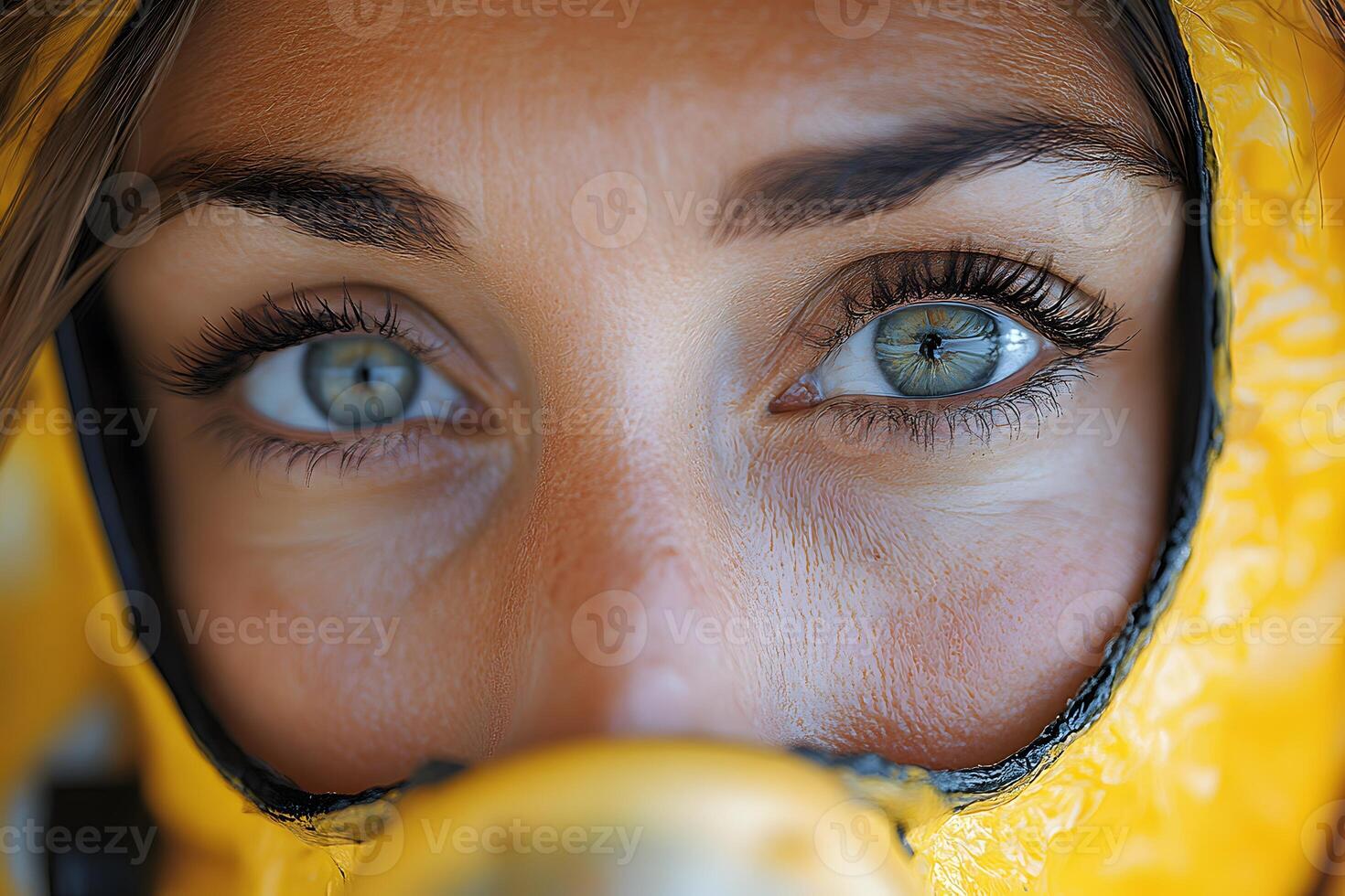 Intense Eyes in Protective Gear Focus on Safety and Determination photo