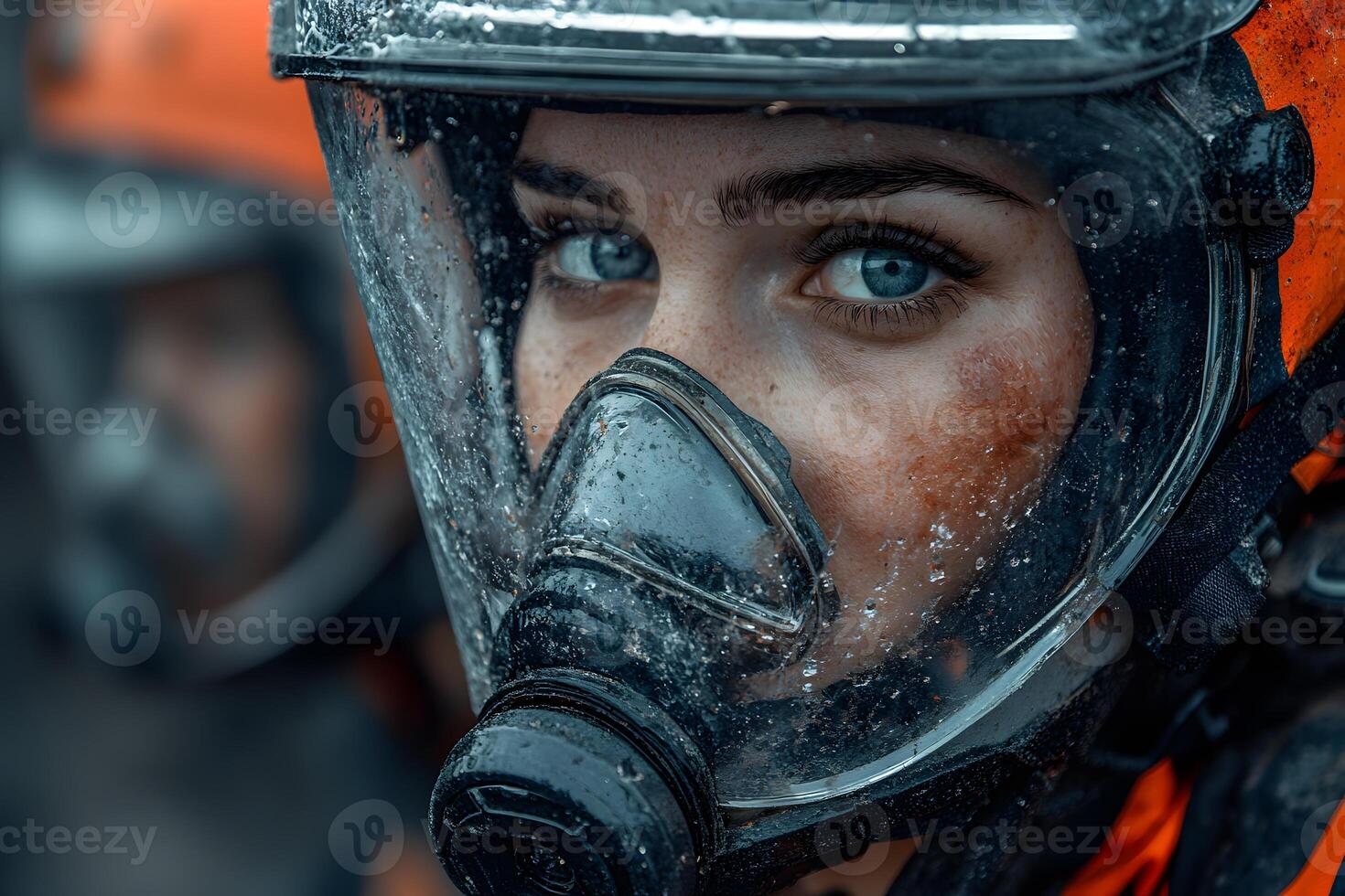 Courageous Firefighter in Action A Close-Up Portrait for Inspiration and Awareness photo