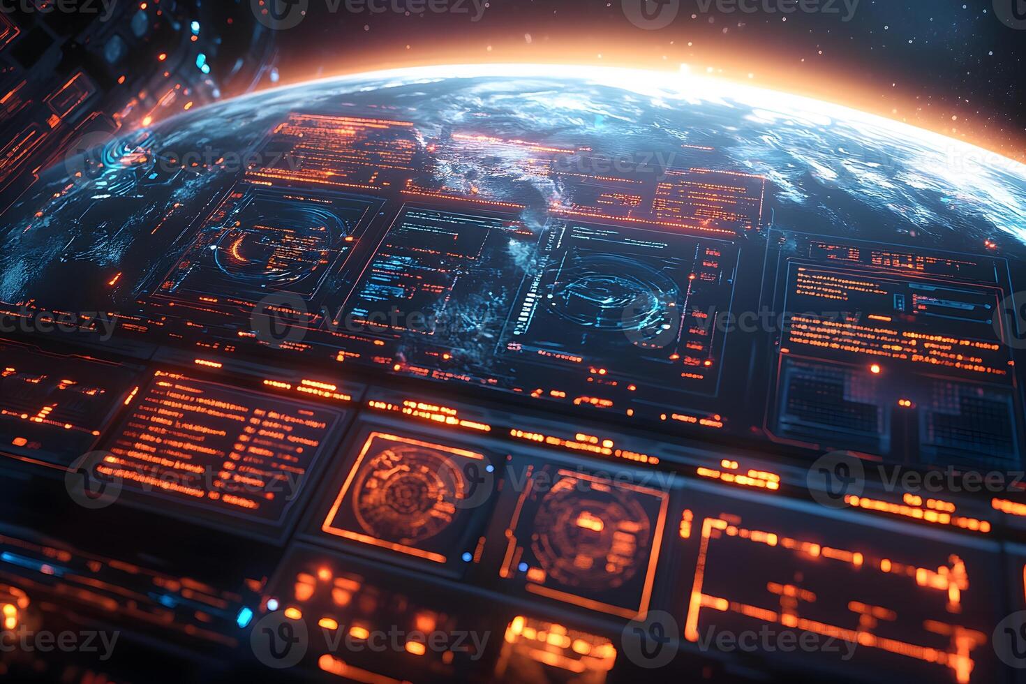 Futuristic Space Command Interface Over Earth - Sci-Fi Digital Technology Concept photo