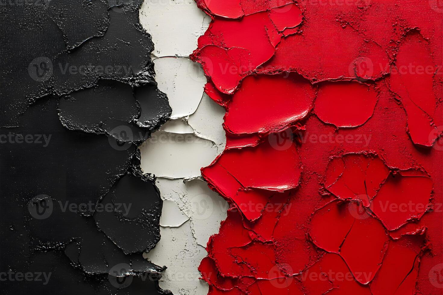 Abstract Textured Painting with Black, White, and Red Peeling Paint Layers for Artistic Design photo